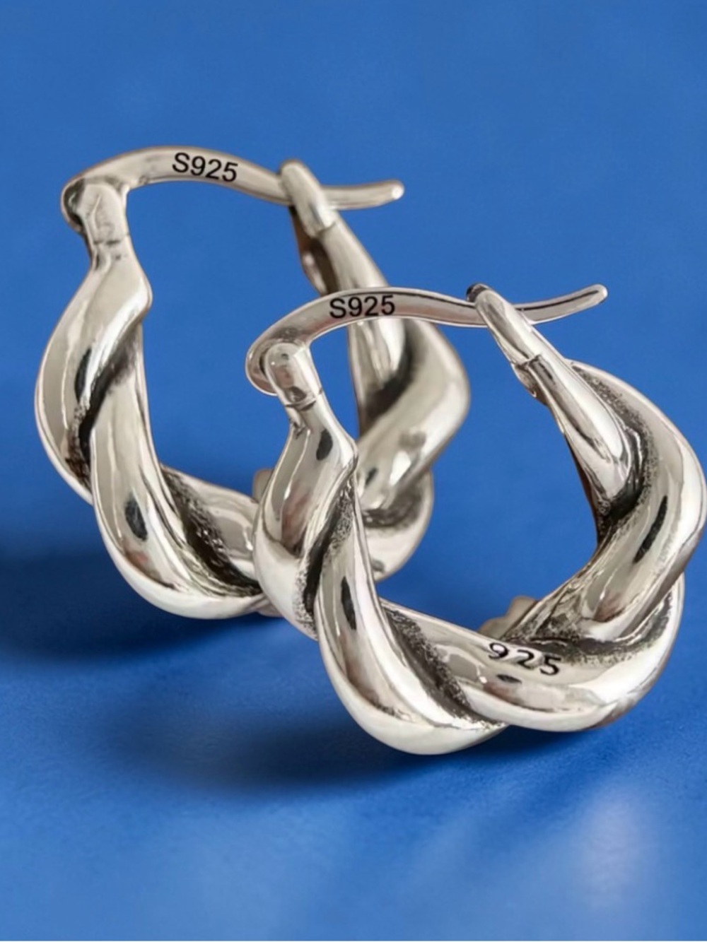 .925 Sterling Silver Twisted Hoop Earrings - Silver - Picture 2 of 8